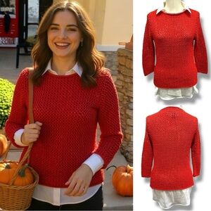 146 Lauren Ralph | EUC Hand Knit Red Sweater 100% Cotton (size S)